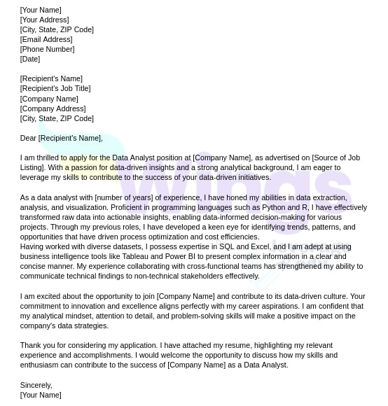 cover letter for data analyst