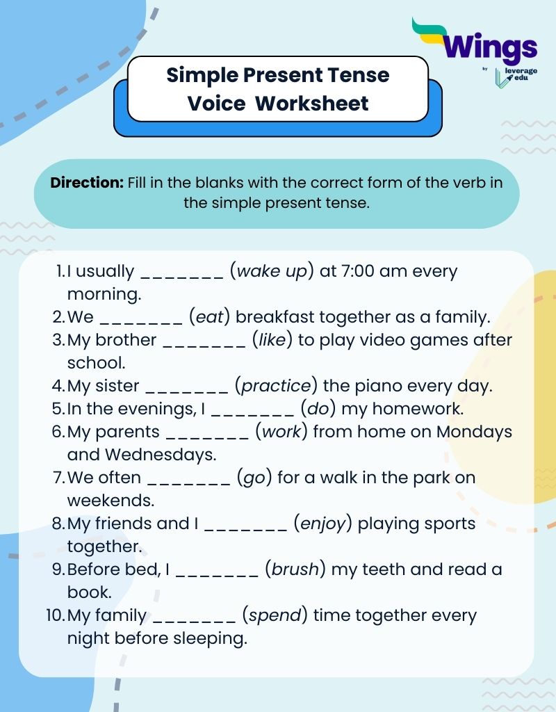 Simple present tense voice worksheet