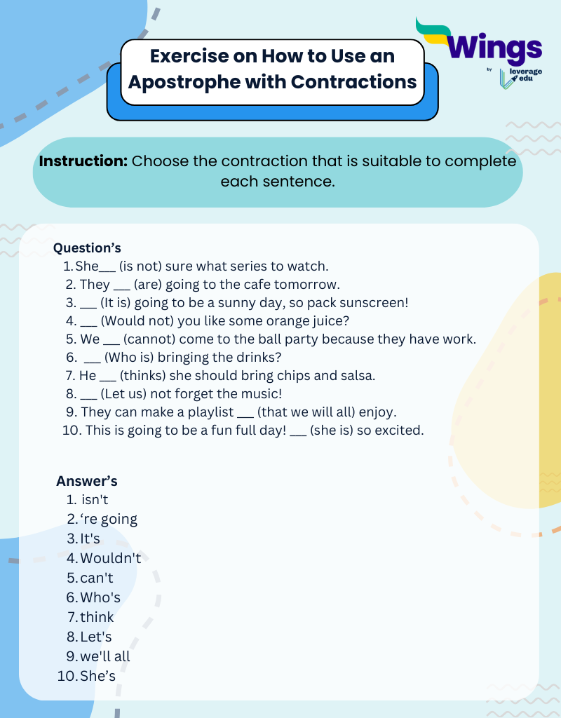 Exercise on Apostrophe with Contractions