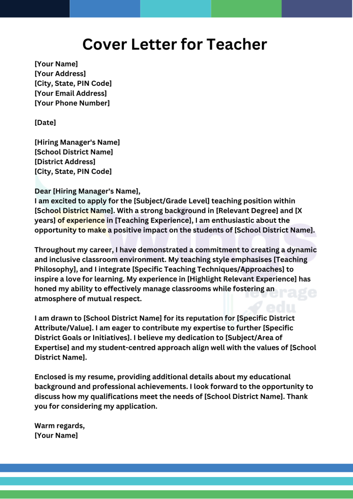 Cover Letter for Teacher