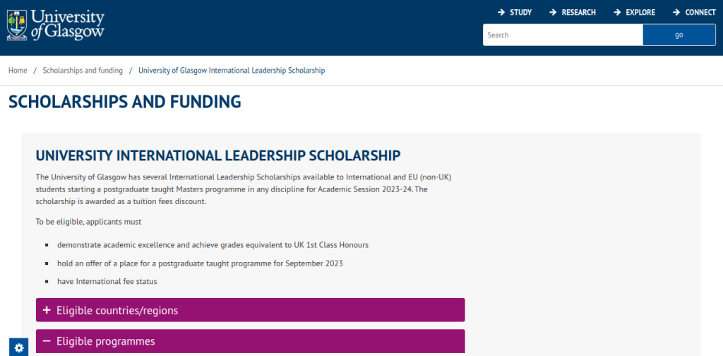 Study in UK: University of Glasgow International Leadership Scholarship Deadline Approaching. Apply Now!