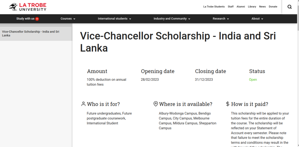 Study in Australia: La Trobe University VC Scholarship Open for Indian & Sri Lankan Students