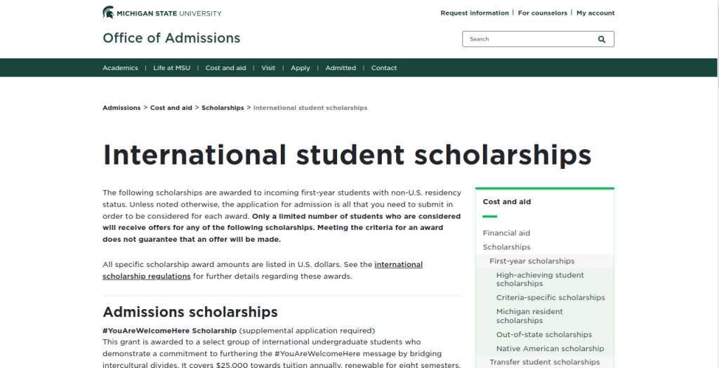 Study in US: 5 International Student Scholarships by Michigan State University
