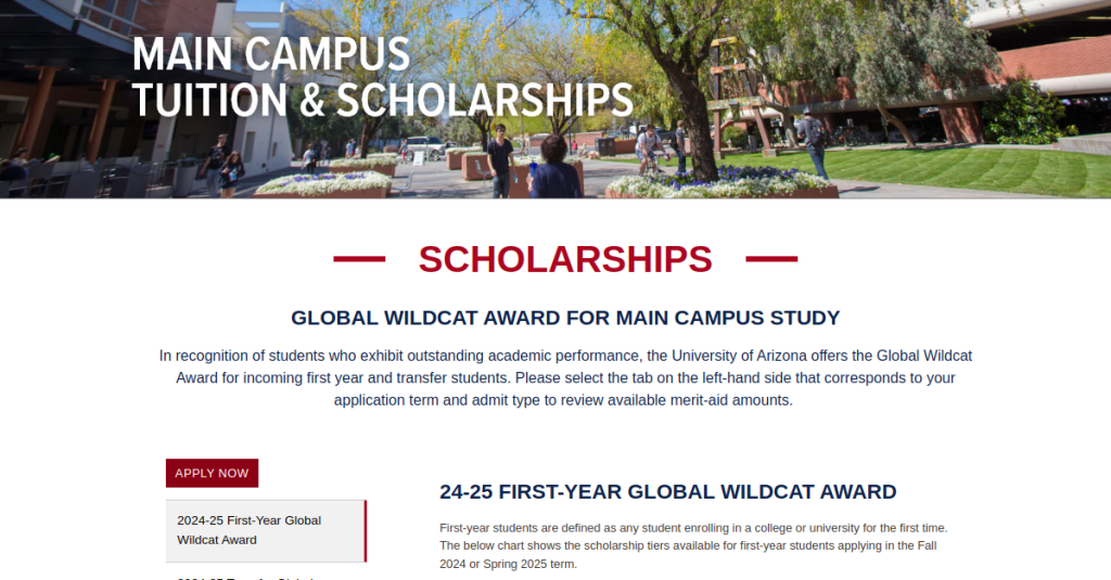 Study in US: University of Arizona Global Wildcat Award 2024-25 Available to International & Transfer Students