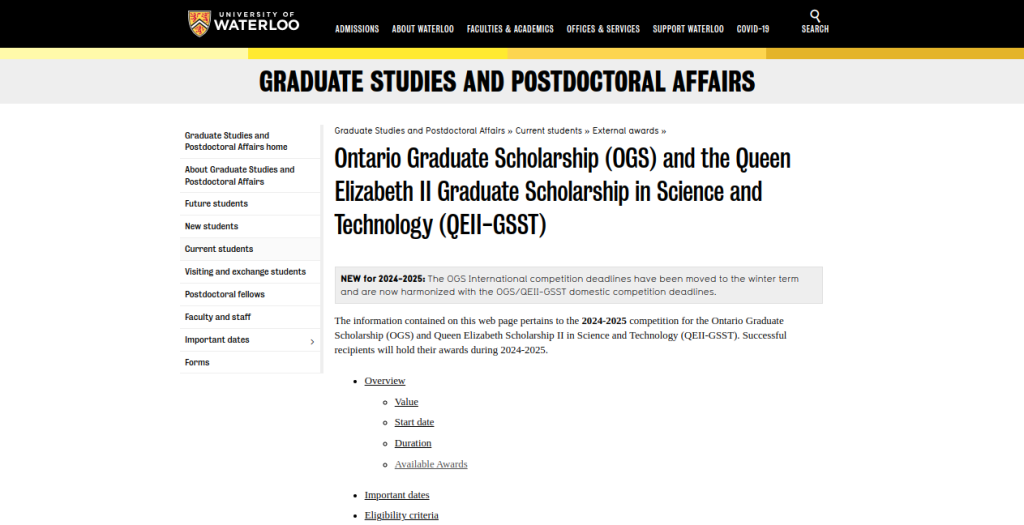 Study in Canada: Ontario Graduate Scholarship 2024-25 Open for International Students