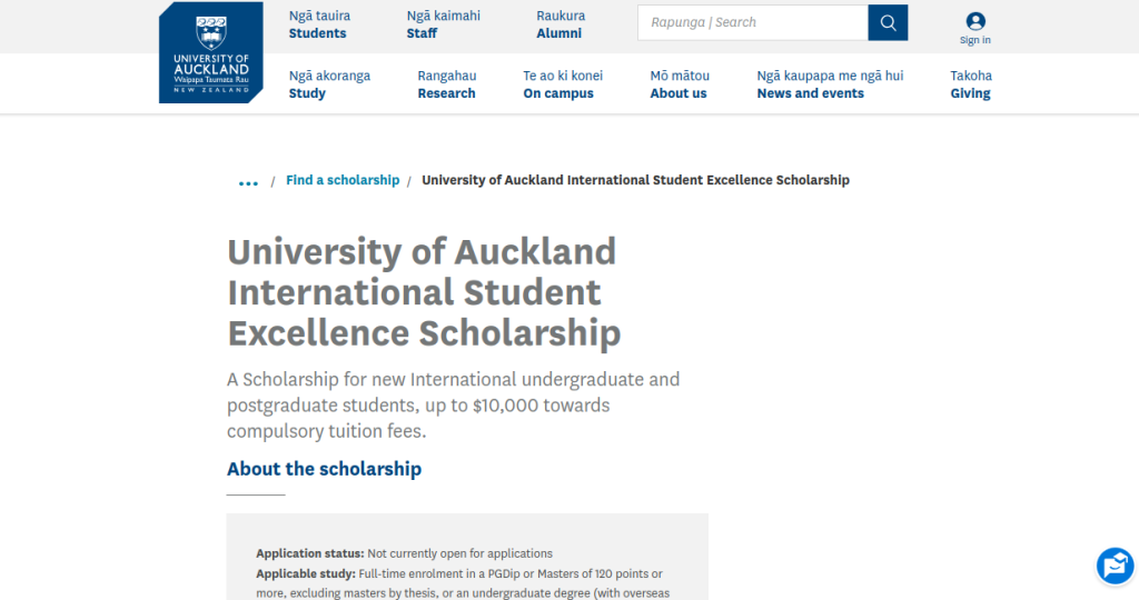Study in New Zealand: University of Auckland International Student Excellence Scholarship Applications Opening Soon