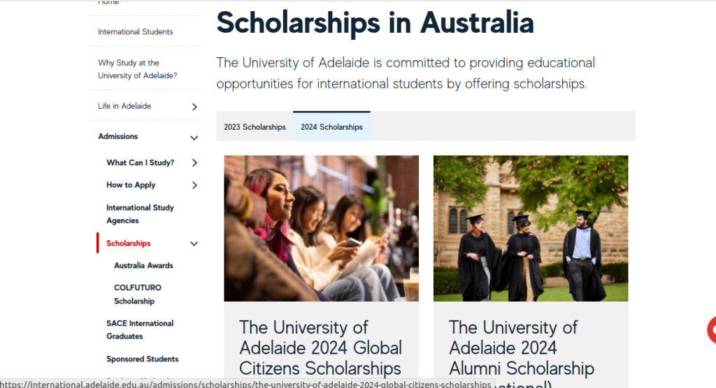 Study in Australia: 5 University of Adelaide Scholarships for the Academic Year 2024