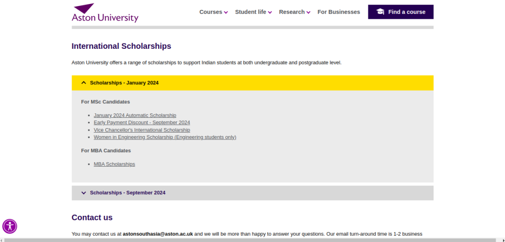 Study in UK: Aston University International Scholarships for Indian Students (January Intake)