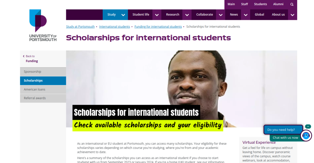 Study in UK: 3 University of Portsmouth Scholarships for Indian Students (January Intake)