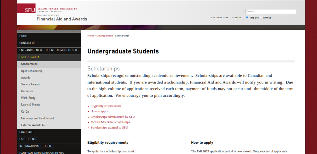 Study in Canada: Simon Fraser University Undergraduate International Scholarship Award Open for Spring 2024