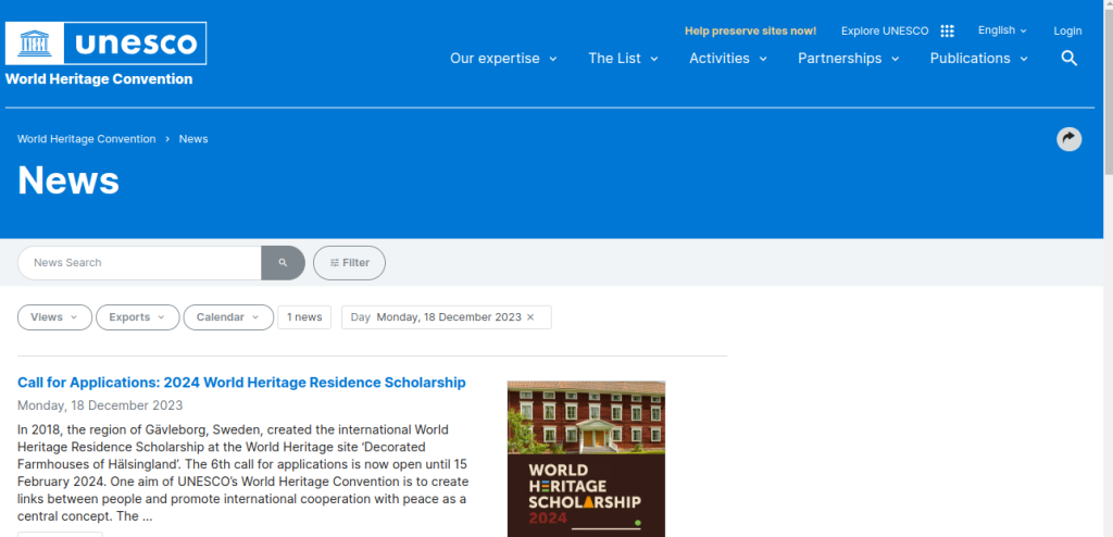 Study Abroad: UNESCO World Heritage Residence Scholarship 2024 Now Open