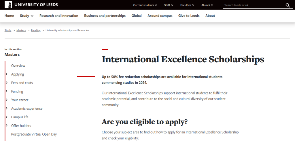 Study Abroad: Applications Open for University of Leeds International Excellence Scholarship 2024