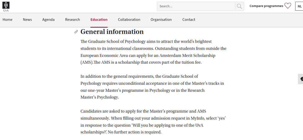 Study Abroad: Amsterdam Merit Scholarship for Master's in Psychology Applications Open; Apply by 1st March