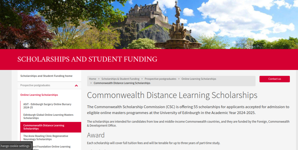 Study in UK: University of Edinburgh Commonwealth Distance Learning Scholarship Application Open for the Academic Year 2024-25