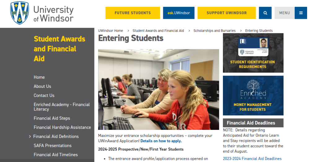 Study in Canada: University of Windsor 2024 Scholarships for First-Year Students