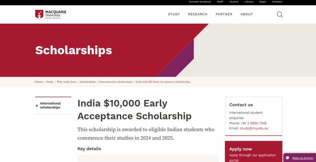 Study in Australia: Macquarie University $10,000 Early Acceptance Scholarship Open for Indian Students