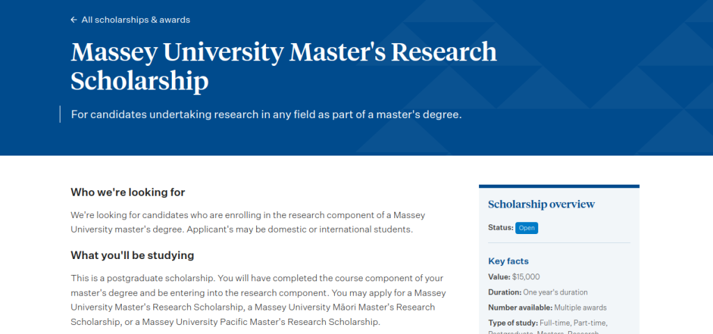 Study in New Zealand: Massey University Master's Research Scholarship Application Opens Today