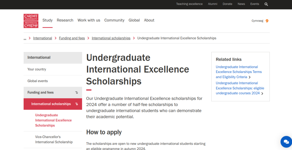Study in UK: Deadline Approaching for Cardiff University UG International Excellence Scholarships 2024